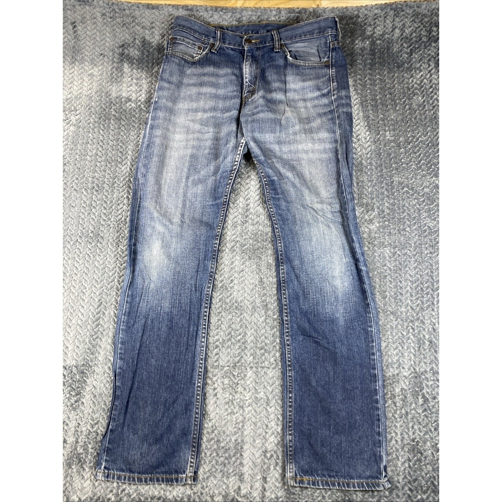 Levi's 504 Jeans Men's 33x34 Regular‎ Straight Leg Blue Light Wash Denim Stretch